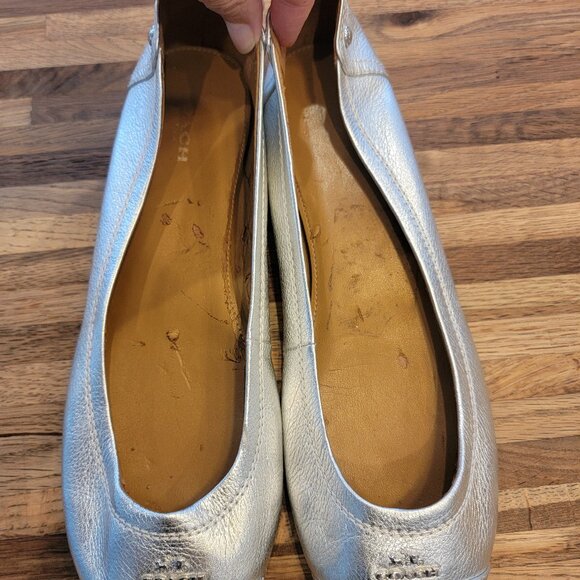 Coach Chelsea Metallic Silver Leather Ballet Flat Slip On Shoes - Picture 3 of 13
